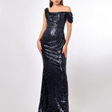 YVIE ONE SHOULDER SEQUIN OVERLAY GOWN B70D19L