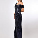 YVIE ONE SHOULDER SEQUIN OVERLAY GOWN B70D19L