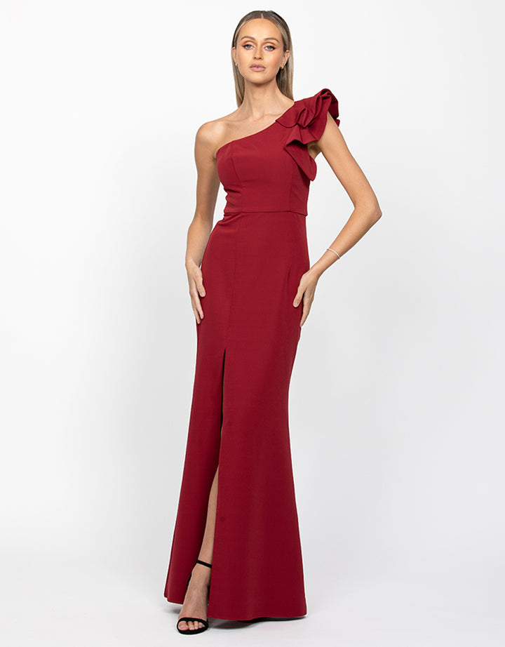 👑 Frill Shoulder Designer Gown with Square Neck & Embroidered Finish main image 0
