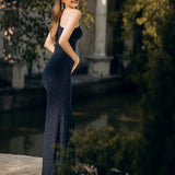 KRISTI ONE SHOULDER GOWN BL63D29L - NAVY
