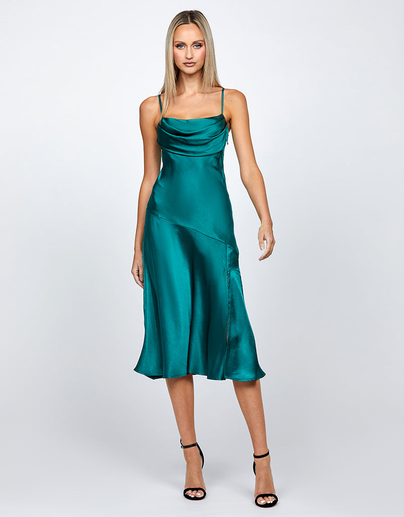 PEITA SATIN COWL NECK MIDI BL67D38S