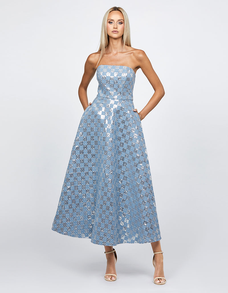 ZAHARINA STRAPLESS TEA LENGTH MIDI BL68D37S