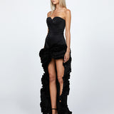 SAMPLE DIANA CASCADING FRILLS HI LO DRESS BL68D41HL
