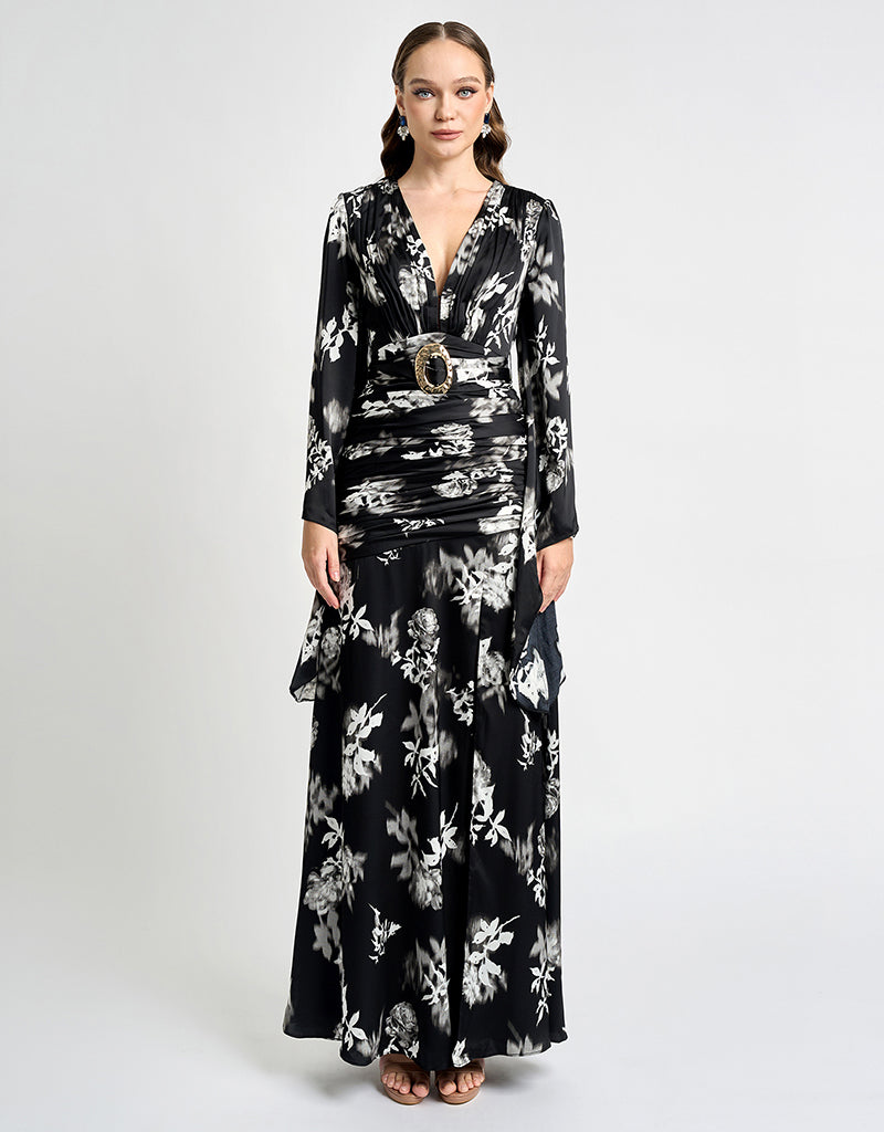 ZARIA RUCHED LONG SLEEVE MAXI SAMPLE BL75D34L