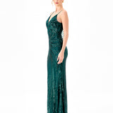 HANAMI PATTERN SEQUIN MAXI BL83D0122 - Emerald