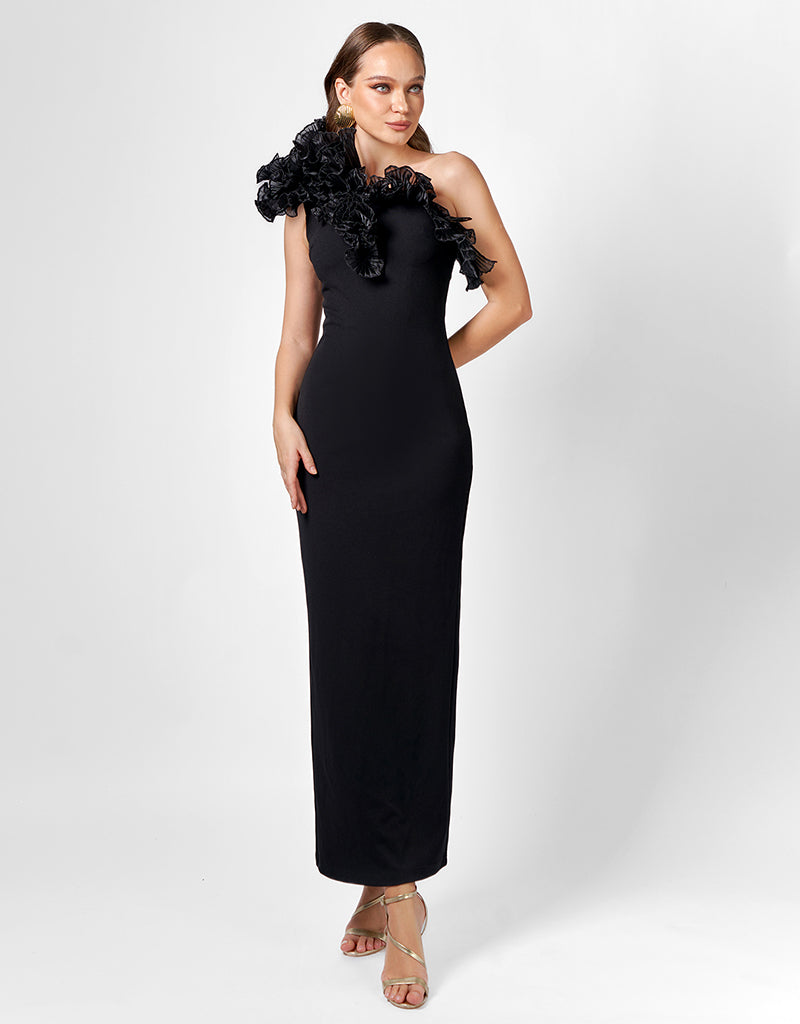 ELENA ONE SHOULDER RUFFLE MIDAXI B77D77L