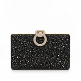 ELSIANA GLITTER RING CLASP BLACK CLUTCH 0050