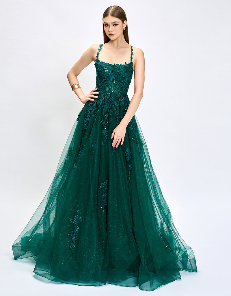 ALEXUS LACE HALTER BALL GOWN B81D31L