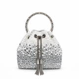 ELODINE RHINESTONE GRADIENT WHITE BUCKET BAG J03910