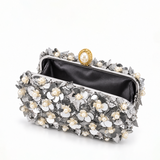 AVIELLE SEQUIN FLORAL SILVER CLUTCH C44388