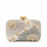 NORELLE FAN EMBELLISHED SILVER CLUTCH OC4437