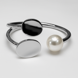 SILVER DUO DISC & PEARL STATEMENT CUFF J2511B02S