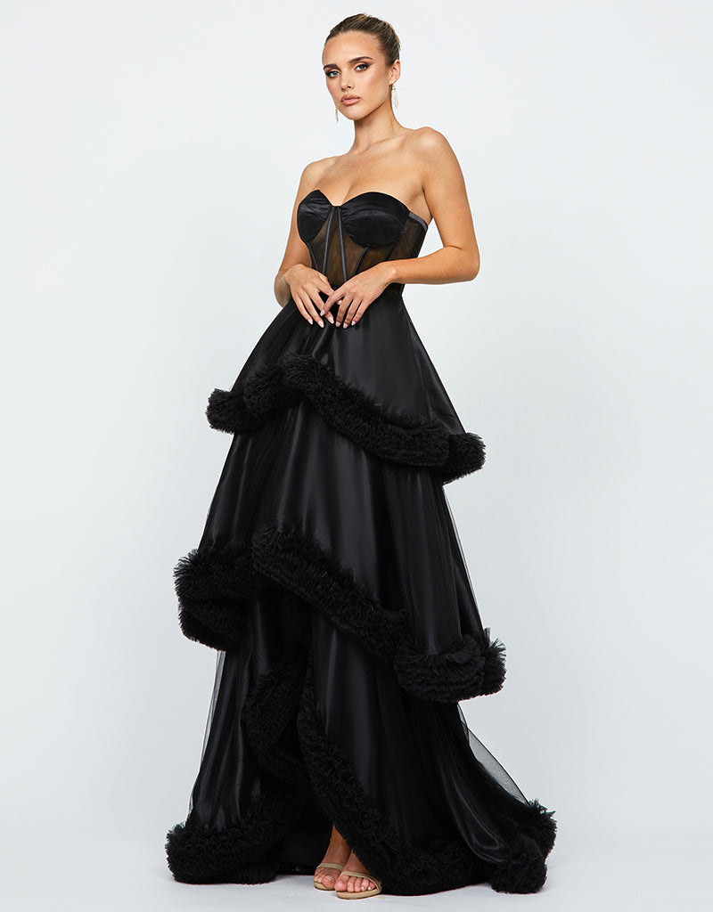 MULLIGAN STRAPLESS TIERED BALL GOWN B68D06HL