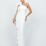 LATTICE ONE SHOULDER ROSETTE FRILL GOWN B68D28L