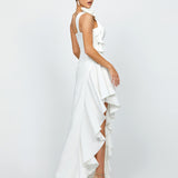 LATTICE ONE SHOULDER ROSETTE FRILL GOWN B68D28L