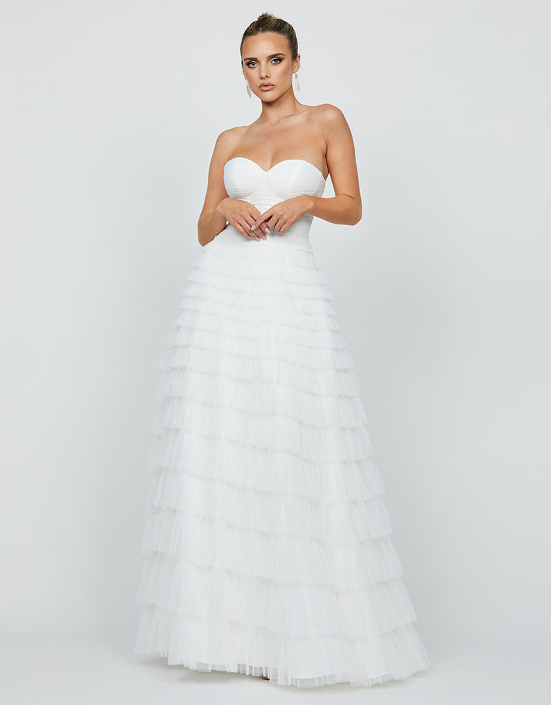 bariano white lace dress Bariano Dress - White Lace Maxi Dress - Strapless Pearl Dress