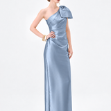 ARAMY ONE SHOULDER BOW GOWN B83D0160 - STEEL BLUE