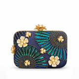 NORELLE FAN EMBELLISHED NAVY CLUTCH OC4437