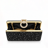 ELSIANA GLITTER RING CLASP BLACK CLUTCH 0050