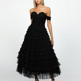 THEODORA OFF SHOULDER TEA LENGTH MIDI B64D16S