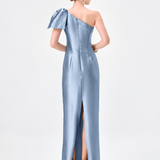 ARAMY ONE SHOULDER BOW GOWN B83D0160 - STEEL BLUE