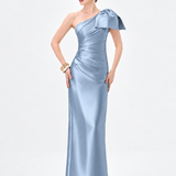 ARAMY ONE SHOULDER BOW GOWN B83D0160 - STEEL BLUE