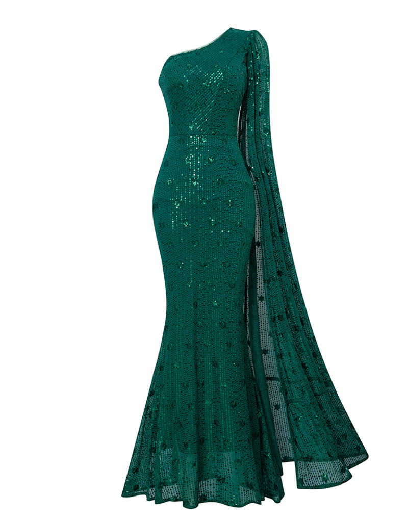 MELODY ONE SHOULDER GOWN EMERALD B66D02L