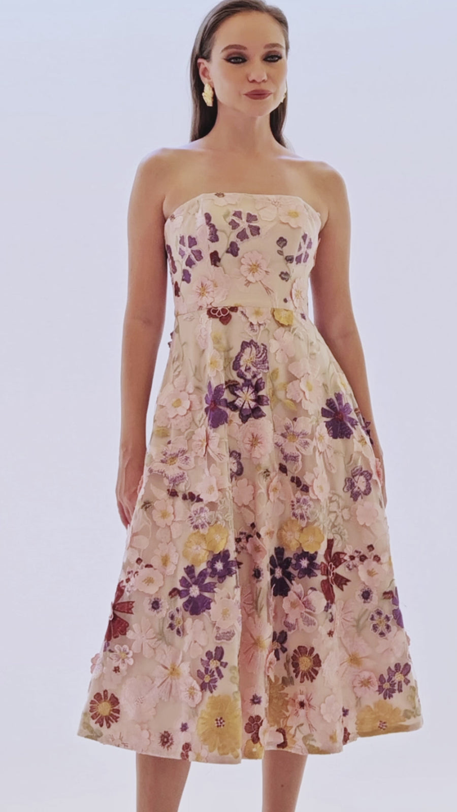 ROWAN STRAPLESS FLORAL MIDI BL70D01S