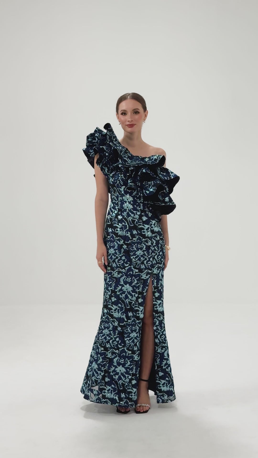 LETTY ONE SHOULDER RUFFLE GOWN B77D45L