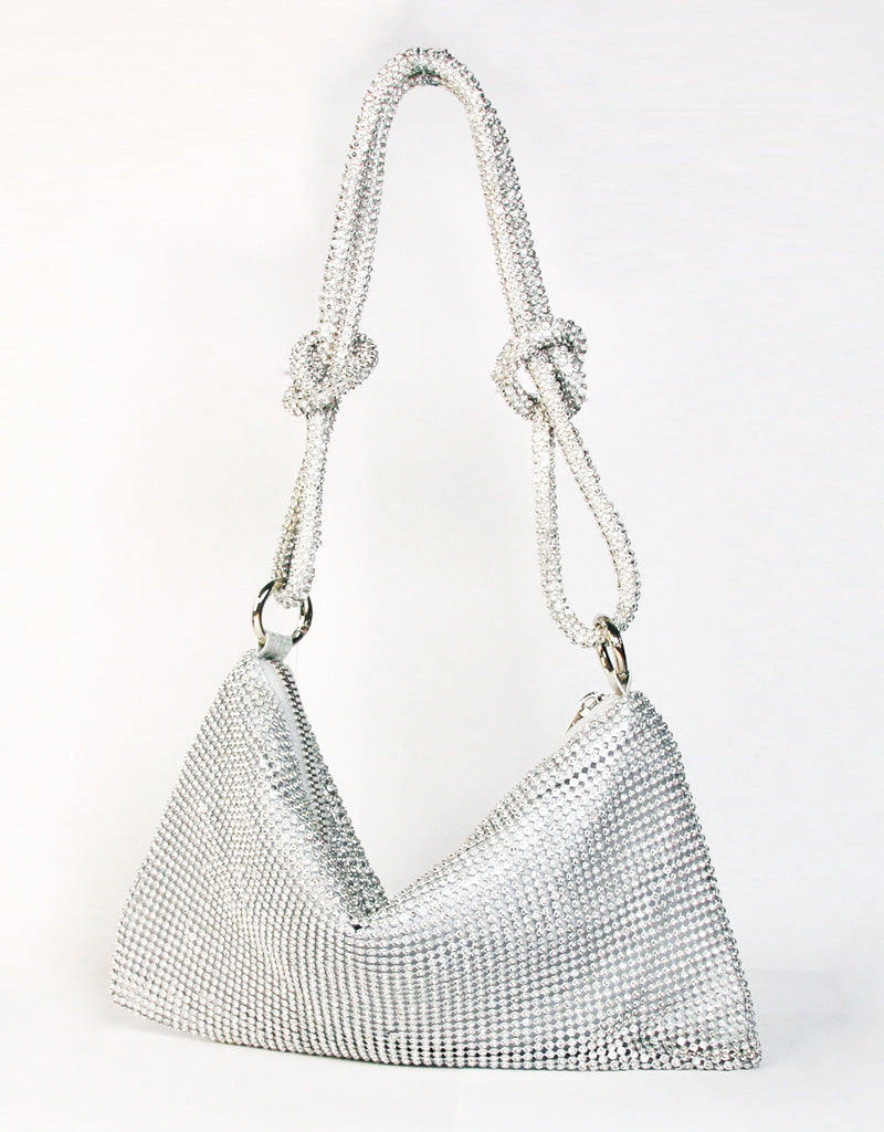 MADDISON CHUNKY HANDLE DIAMANTE POUCH BAG SILVER