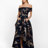 JESSIE OFF SHOULDER MESH BALL GOWN B33D41HL