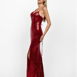 STEPHANIE COWL DRAPED SEQUIN GOWN B34D15LSE