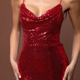 STEPHANIE COWL DRAPED SEQUIN GOWN B34D15LSE