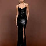 STEPHANIE COWL DRAPED SEQUIN GOWN B34D15LSE