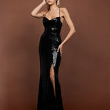 STEPHANIE COWL DRAPED SEQUIN GOWN B34D15LSE