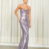 STEPHANIE COWL DRAPED SEQUIN GOWN B34D15LSE