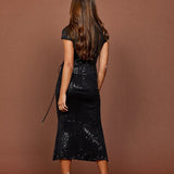CELINE CAP SLEEVED MIDI DRESS BL54D15S