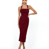 SAMPLE LILY HALTER NECK DRAPED MIDI DRESS SAMPLE BL54D21S