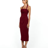SAMPLE LILY HALTER NECK DRAPED MIDI DRESS SAMPLE BL54D21S