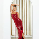 STEPHANIE COWL DRAPED SEQUIN GOWN B34D15LSE